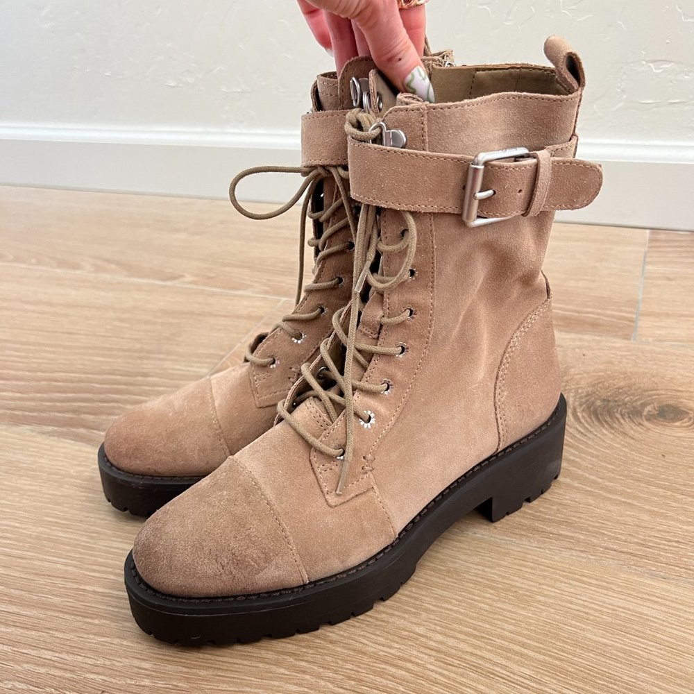 NEW Sam Edelman Suede Leather Lug Sole Buckle Combat Boot - Picture 4 of 10
